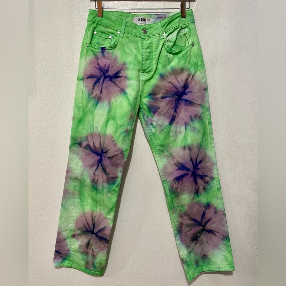 MSGM Green / Purple Tie Dye Sport Jeans IT 42 / US 8 Pants 100% Cotton Italy